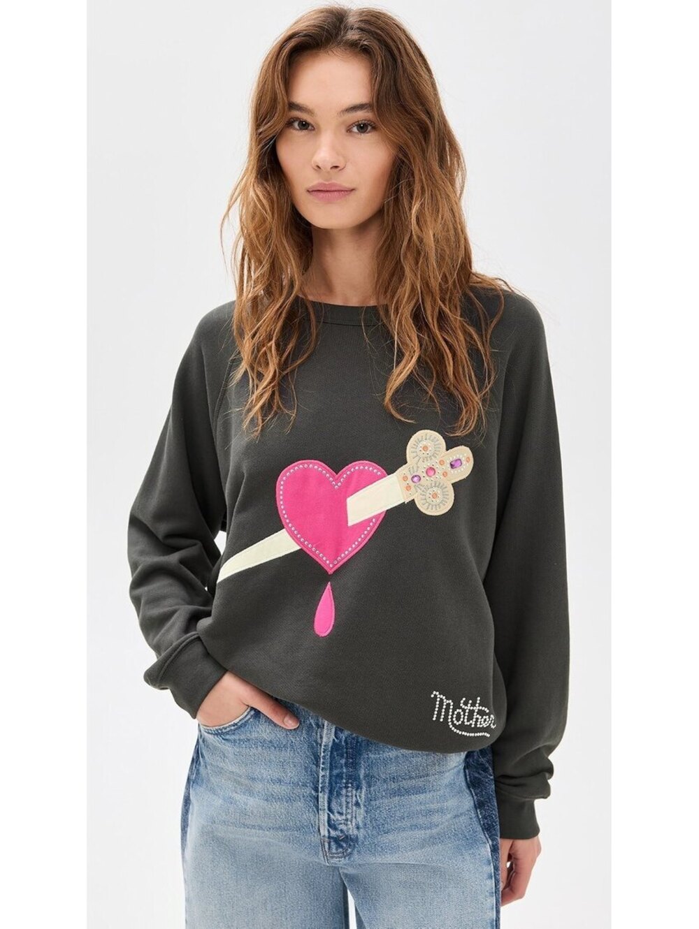 MOTHER The Biggie Concert Sweatshirt Heart Dagger Size L NWOT